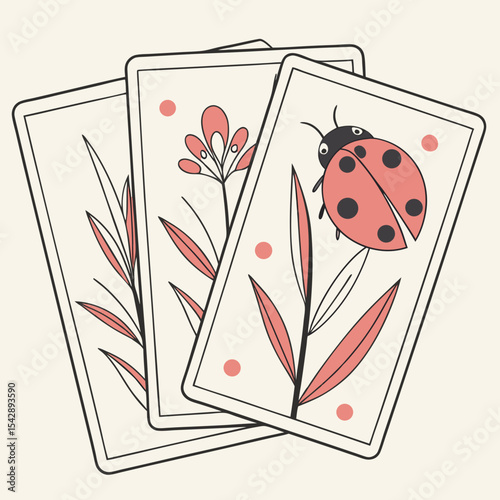 Illustration of floral cards with a ladybug design for artistic projects and nature themes