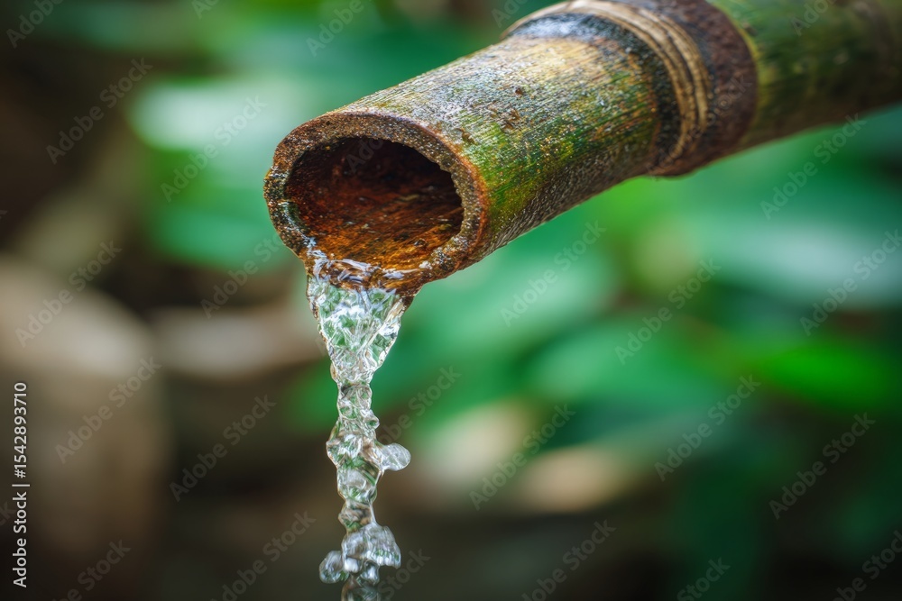 Flowing Water From Bamboo Pipe In Nature Flowing Water From Bamboo Pipe In Nature