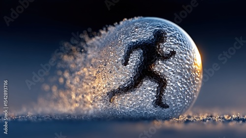 Silhouette of Runner Inside Ice Sphere with Dynamic Motion Effect