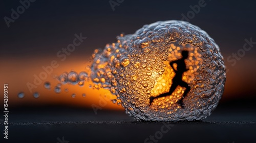 Dynamic Silhouette of a Runner Encased in an Effervescent Bubble