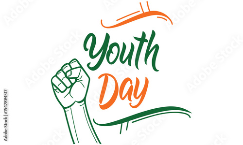 Youth day illustration with raised fist isolated on white background