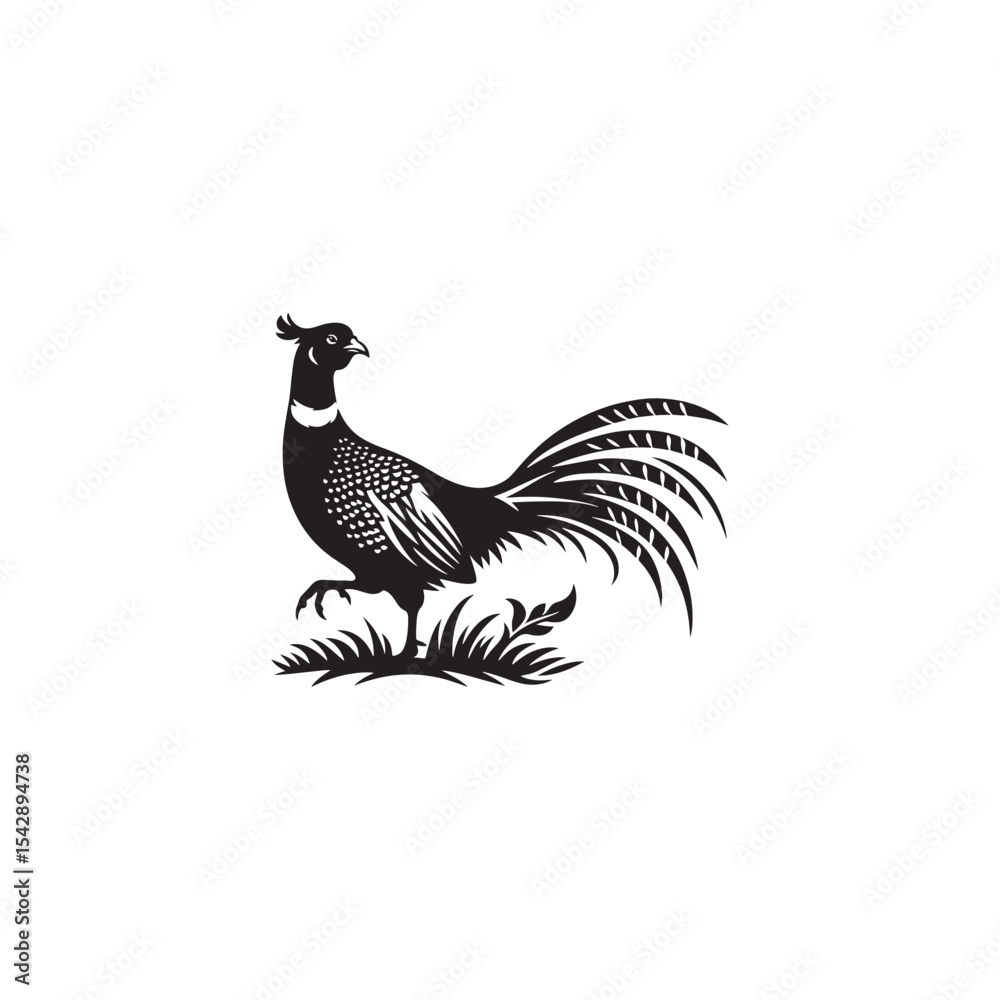 Fototapeta premium Graceful Pheasant Silhouette Vector Art – Elegant Game Bird Design with Long Tail Feathers, Minimalist Black Outline Perfect for Nature Prints, Hunting Logos, and Rustic Decor