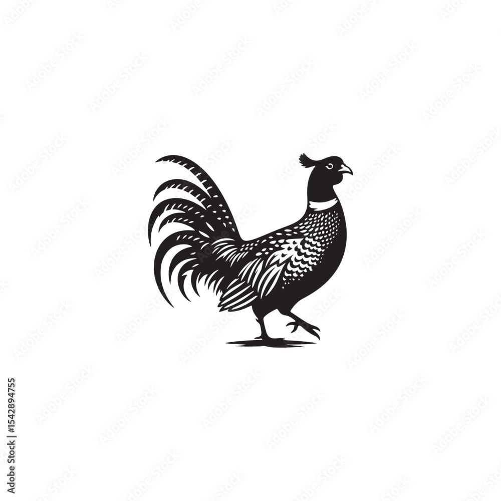 Fototapeta premium Graceful Pheasant Silhouette Vector Art – Elegant Game Bird Design with Long Tail Feathers, Minimalist Black Outline Perfect for Nature Prints, Hunting Logos, and Rustic Decor