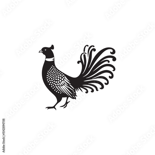 Graceful Pheasant Silhouette Vector Art – Elegant Game Bird Design with Long Tail Feathers, Minimalist Black Outline Perfect for Nature Prints, Hunting Logos, and Rustic Decor

