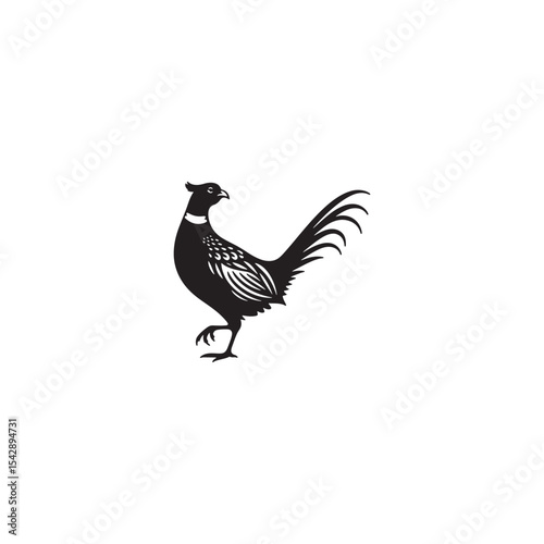 Graceful Pheasant Silhouette Vector Art – Elegant Game Bird Design with Long Tail Feathers, Minimalist Black Outline Perfect for Nature Prints, Hunting Logos, and Rustic Decor

