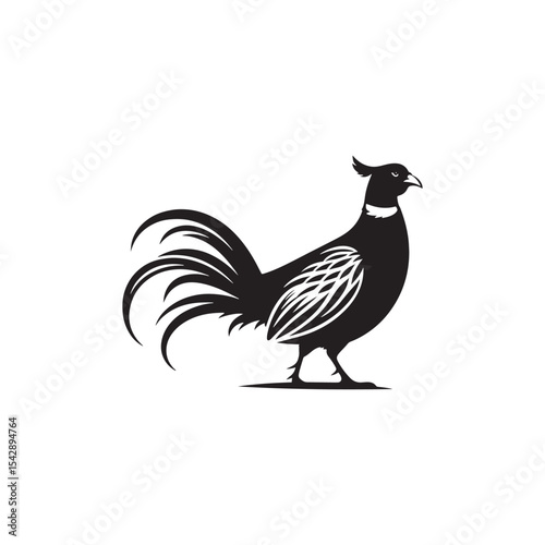 Graceful Pheasant Silhouette Vector Art – Elegant Game Bird Design with Long Tail Feathers, Minimalist Black Outline Perfect for Nature Prints, Hunting Logos, and Rustic Decor

