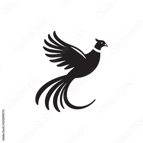 Graceful Pheasant Silhouette Vector Art – Elegant Game Bird Design with Long Tail Feathers, Minimalist Black Outline Perfect for Nature Prints, Hunting Logos, and Rustic Decor

