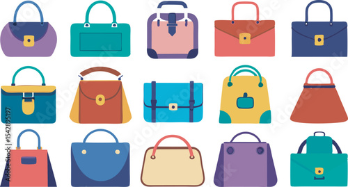 A vibrant collection showcasing diverse women's fashion handbags in multiple styles and colors, perfect for any stylish occasion.