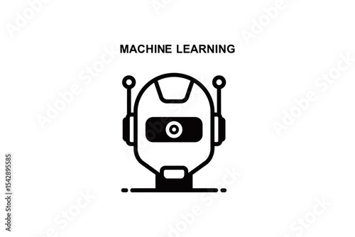 Depiction of Robot Head with Antenna in Simple Black and White