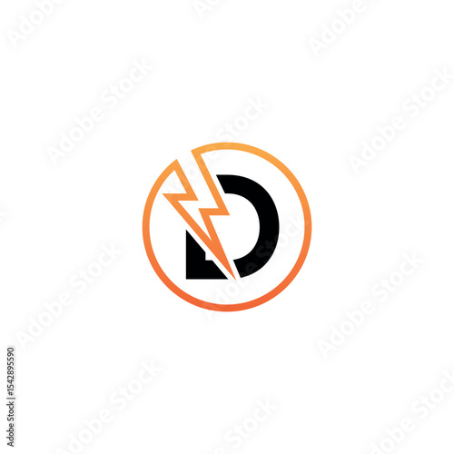 Minimal D Letter Logo with Electric Bolt, Monogram Design for Startup Identity.