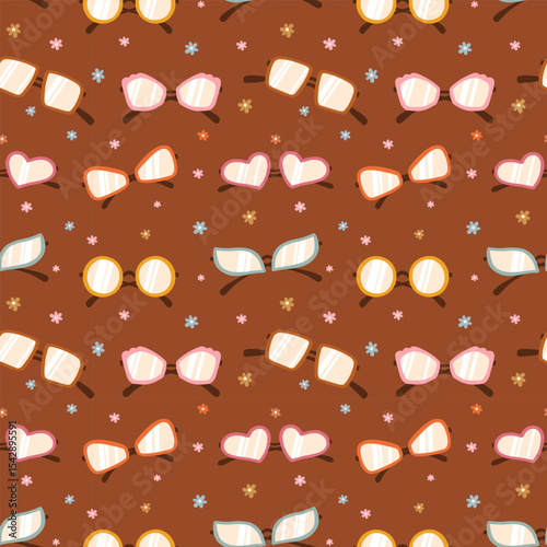 Cute pattern with sunglasses on a plain background. Vector illustration. Design for wallpaper, wrapping paper, clothing, cards and invitations. Vintage hand drawn art.