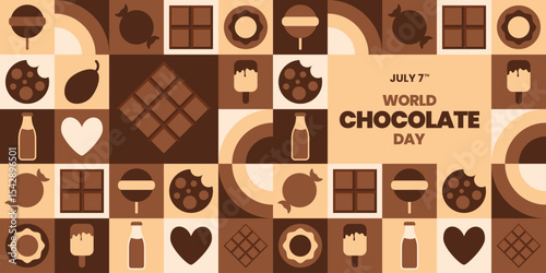 World Chocolate Day illustration background for web template, landing page with geometric mosaic