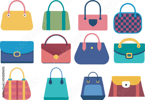 A vibrant collection showcasing diverse women's fashion handbags in multiple styles and colors, perfect for any stylish occasion.