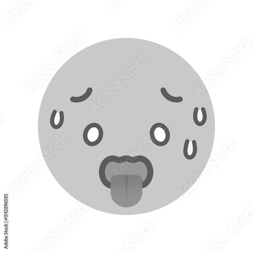 白目をむき舌を出して汗をかくグレーの顔の絵文字 - 暑い･苦しい状態や高熱･熱中症･猛暑のイメージ