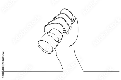 Continuous one line drawing of Hand holding a flashlight. Single line drawing illustration of Hand with Flashlight. Flashlight searching in darkness concept vector art. Doodle line illustration.