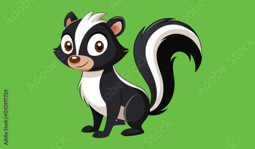 Cute cartoon skunk sitting on green screen