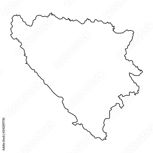 Vector map of Bosnia and Herzegovina, a country in Southeast Europe. Detailed black contour, isolated on white background.