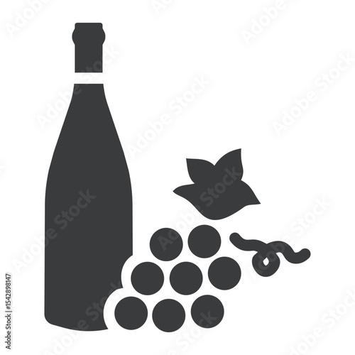 Wine Bottle and Grapes Icon