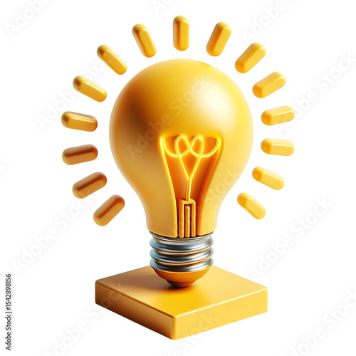 3D Light yellow  light bulb idea icon isolated on transparent background. 3d rendering.