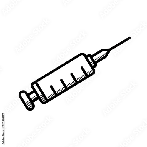 Syringe illustration, minimalistic line art style, medical tool design
