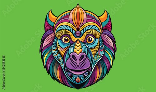 Colorful mandala style baboon head illustration