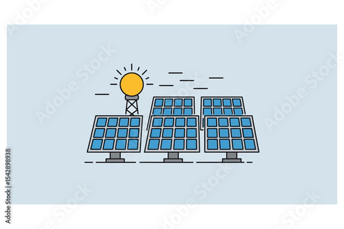 Solar Panels Generating Energy with Light Bulb Concept