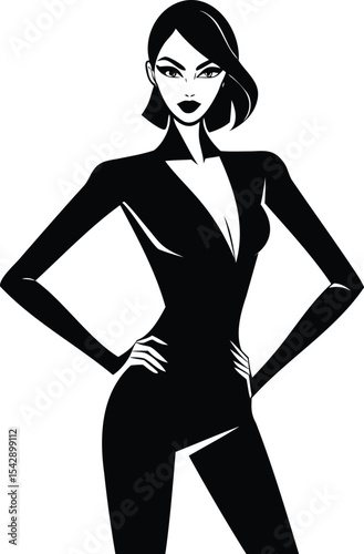 Stylized Black and White Portrait of a Woman in a Power Suit