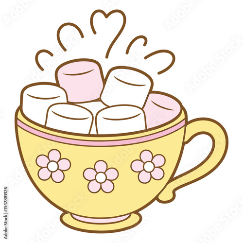 Groovy Hot Chocolate with marshmello Winter Illustration Retro Vibe