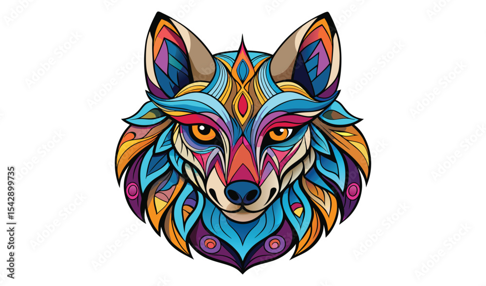 Fototapeta premium Colorful ornate wolf head illustration