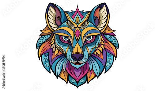 Colorful ornate wolf head mandala design