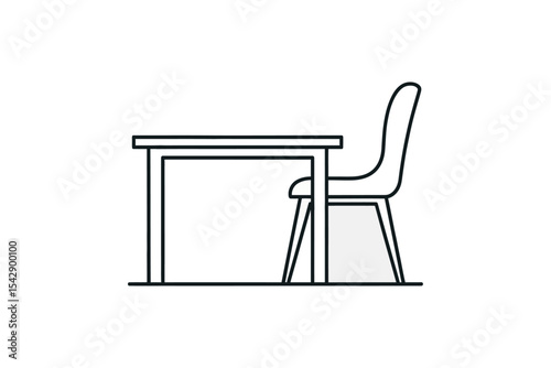 Work Desk and Chair Illustration Simple Line Art Design