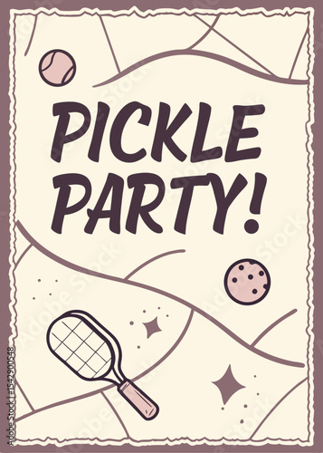 Retro Style Pickleball Party Poster with Racket and Balls 