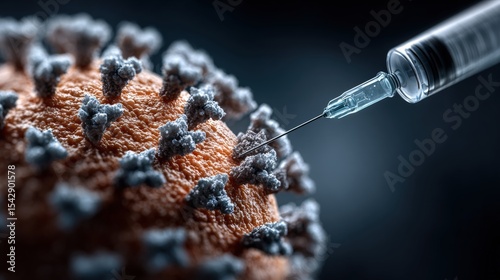 Injection of Vaccine into Coronavirus Cell Conceptual Image