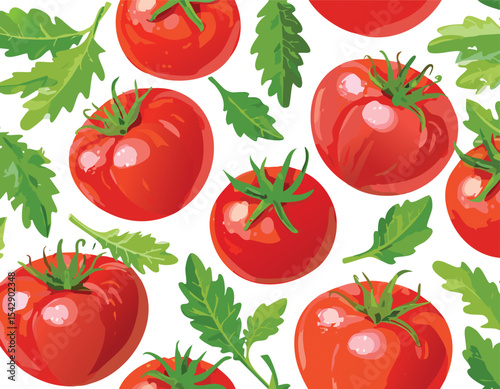 Seamless pattern with hand-painted acrylic style tomatoes. Texture with vegetables, culinary motifs for kitchen, cooking blog, farmers market, grocery,cherry tomato, fresh produce, red tomato, fruit, 