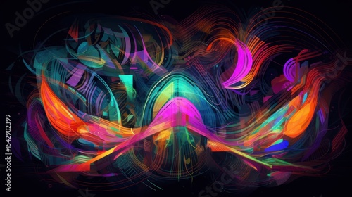 Vibrant abstract design with flowing shapes and colors.