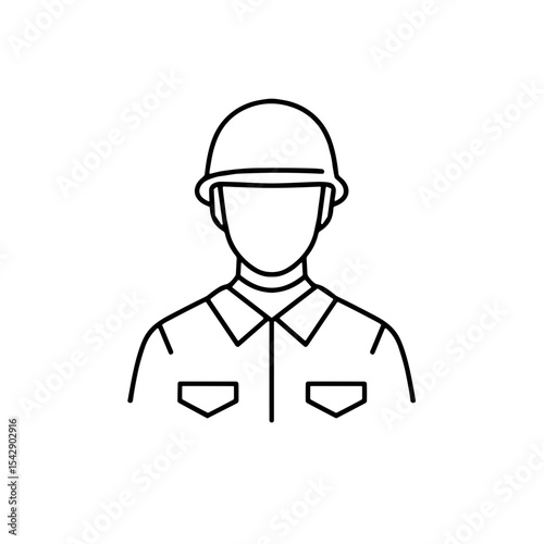 Line art illustration of a soldier in helmet and uniform  
