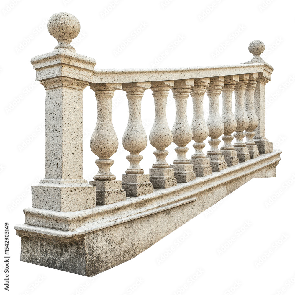 Fototapeta premium Stone balustrade design featuring detailed craftsmanship isolated on a Transparent background, Stone balustrade isolated on PNG background