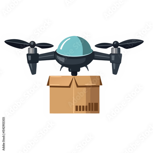 Illustration of a drone delivering a package, isolated on a black background
