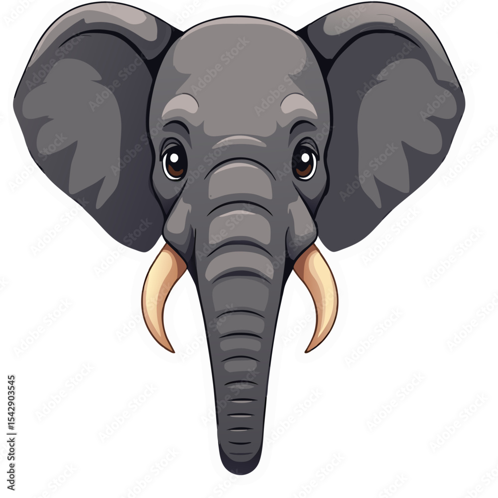 Fototapeta premium Cute cartoon elephant head with white outline on black background for illustration