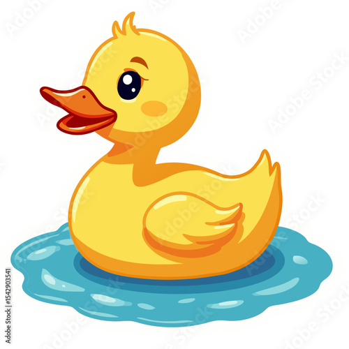 Cute Yellow Rubber Duck Floating in Water: A Playful Cartoon Illustration for Design