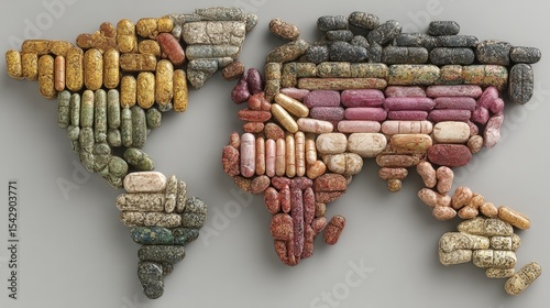 Colorful 3D map of the world made from textured candy shapes