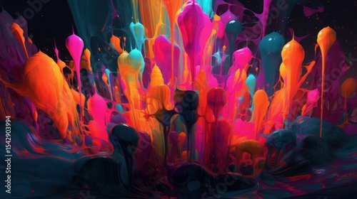 Vibrant, abstract painting of dripping, flowing colors.