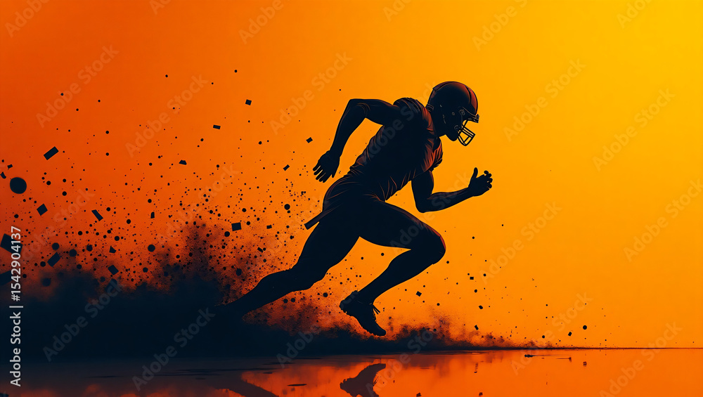 Naklejka premium American Football Silhouette Running on Orange Background – Bold Sports Design