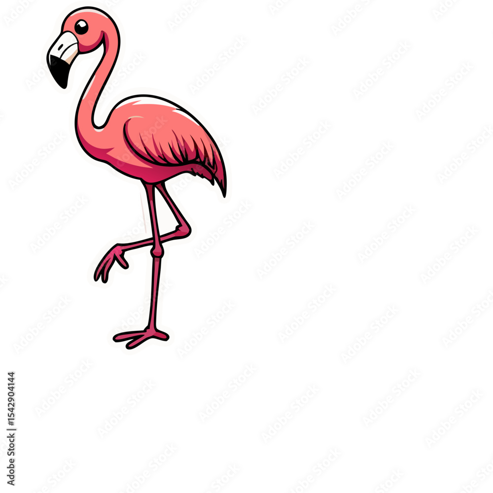 Fototapeta premium Cartoon illustration of a vibrant pink flamingo against a stark black background design
