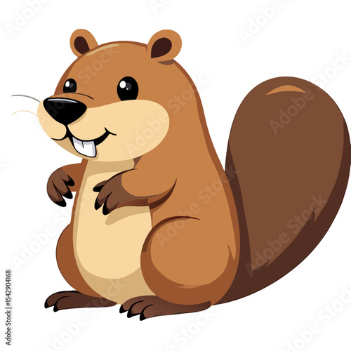 Illustration of a cartoon beaver with a cheerful expression, against a black background