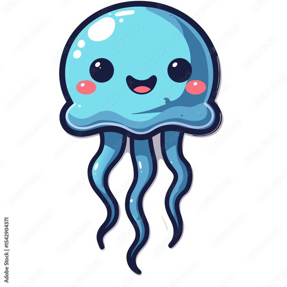 Cute cartoon jellyfish illustration with big eyes, smiling face on a black background Cute cartoon jellyfish illustration with big eyes, smiling face on a black background