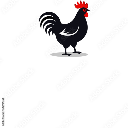 A simple illustration of a black rooster with a red comb against a dark background