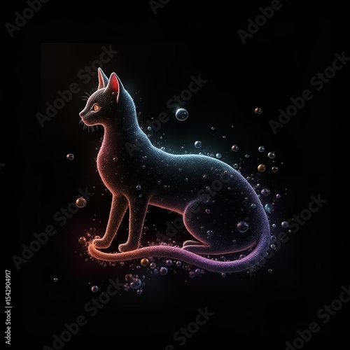 Cat on abstract black background.