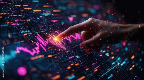 A hand interacts with a digital financial chart.