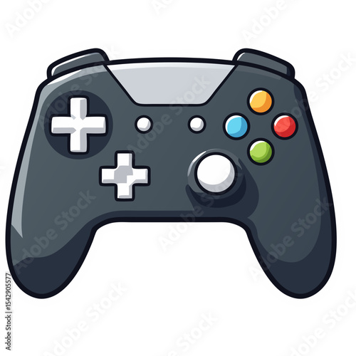 Cartoon illustration of a black game controller, perfect for gaming and video game related themes